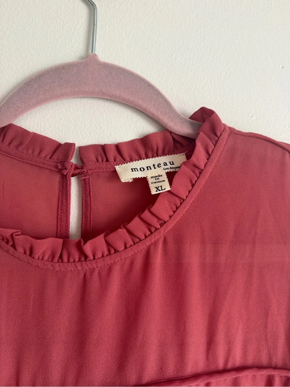 Monteau Ruffled Neck Tiered-Sleeve Blouse - Rose - Picture 3 of 7